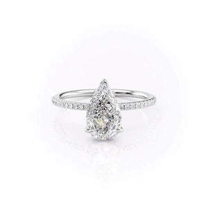 The Pave Kamellie Set  With A 1.5 Carat Pear 14K White Gold Moissanite