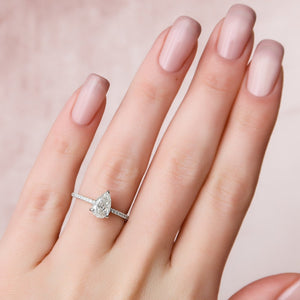 The Pave Kamellie Set  With A 3 Carat Pear 14K White Gold Moissanite