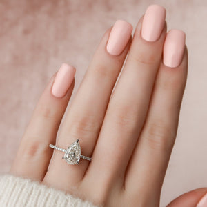 The Pave Kamellie Set  With A 3 Carat Pear 18K White Gold Moissanite