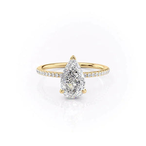 The Pave Kamellie Set With A 2 Carat Pear 14K Yellow Gold Lab Diamond