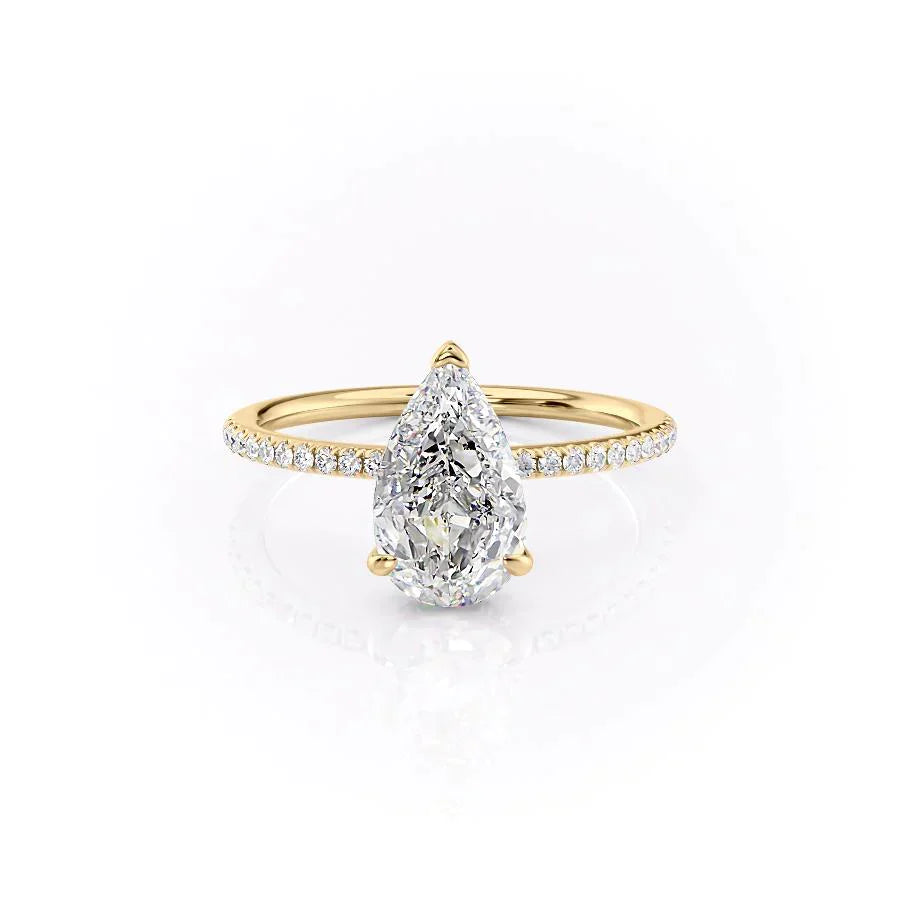 The Kamellie Set  With A 2 Carat Pear 14K Yellow Gold Moissanite