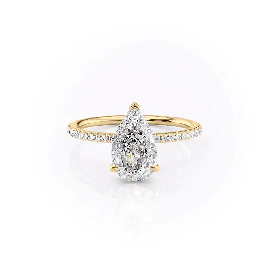 The Pave Kamellie Set With A 1 Carat Pear 18K Yellow Gold Lab Diamond