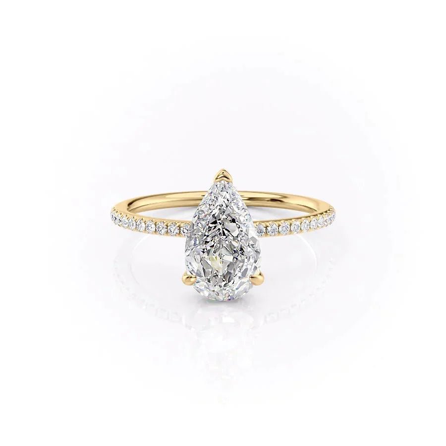 The Pave Kamellie Set  With A 2 Carat Pear 18K Yellow Gold Moissanite