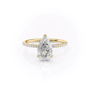 The Pave Kamellie Set  With A 2 Carat Pear 18K Yellow Gold Moissanite