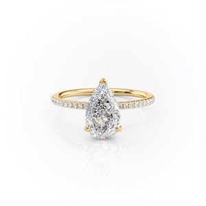 The Pave Kamellie Set With A 2.5 Carat Pear 14K Yellow Gold Lab Diamond