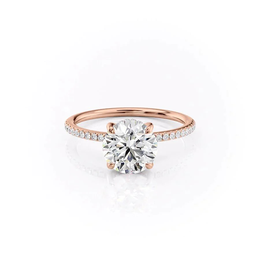 The Pave Kamellie Set With A 1 Carat Round 14K Rose Gold Lab Diamond