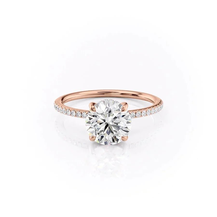 The Pave Kamellie Set  With A 1.5 Carat Round 14K Rose Gold Moissanite