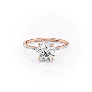 The Pave Kamellie Set  With A 1.5 Carat Round 14K Rose Gold Moissanite