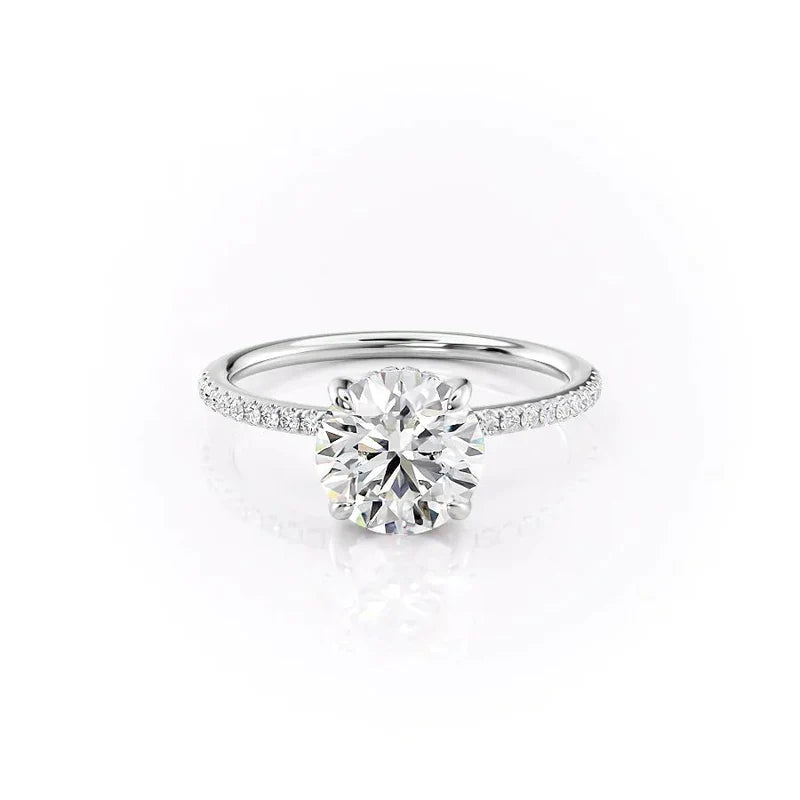 The Pave Kamellie Set  With A 3.5 Carat Round 18K White Gold Moissanite