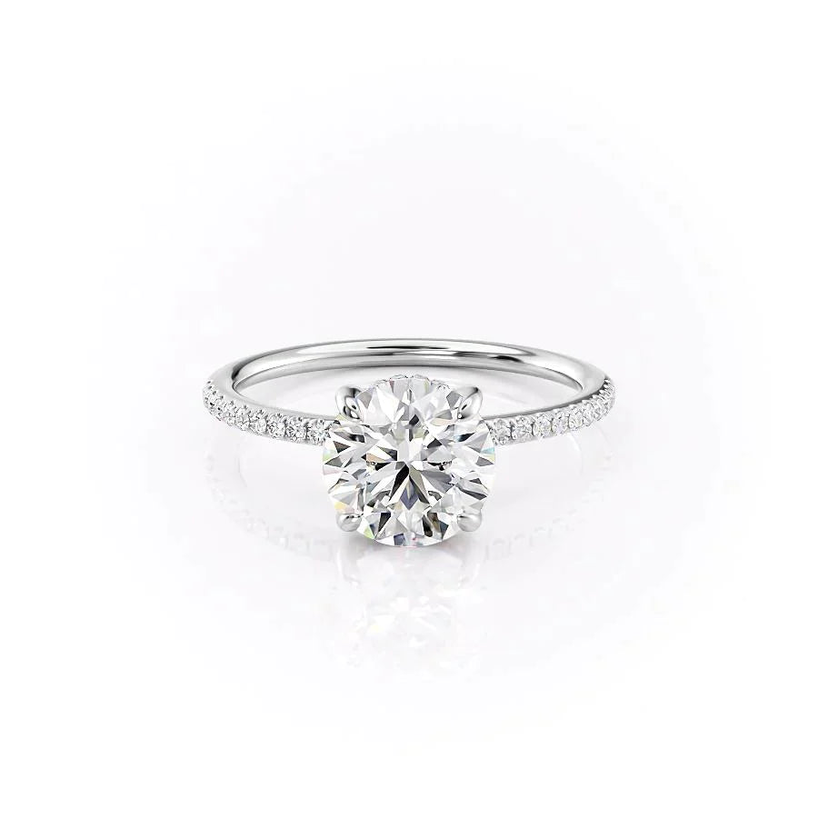 The Pave Kamellie Set  With A 3 Carat Round 14K White Gold Moissanite