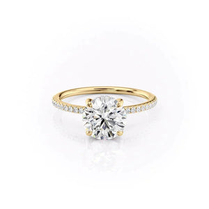 The Pave Kamellie Set With A 1 Carat Round 14K Yellow Gold Lab Diamond