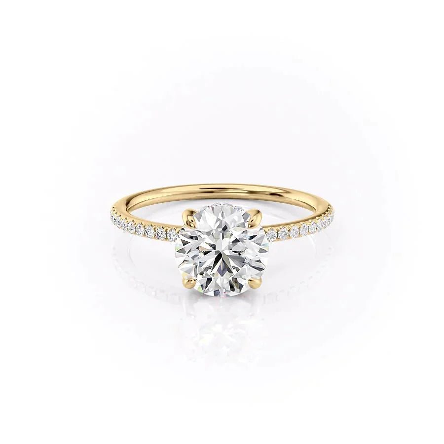 The Pave Kamellie Set  With A 3 Carat Round 18K Yellow Gold Moissanite