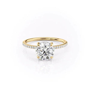 The Pave Kamellie Set  With A 3 Carat Round 18K Yellow Gold Moissanite