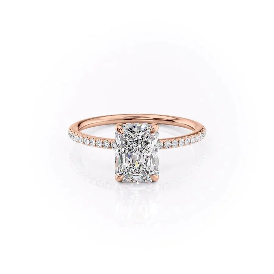 The Pave Kamellie Set  With A 3.5 Carat Radiant 14K Rose Gold Moissanite