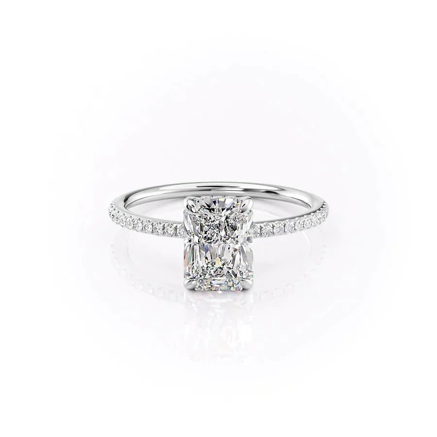 The Pave Kamellie Set  With A 2.5 Carat Radiant 14K White Gold Moissanite