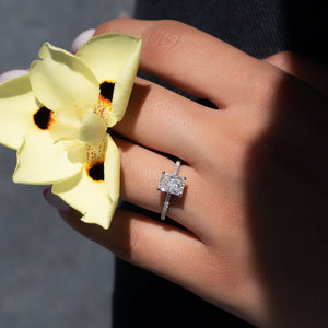 The Pave Kamellie Set  With A 4 Carat Radiant 18K White Gold Moissanite