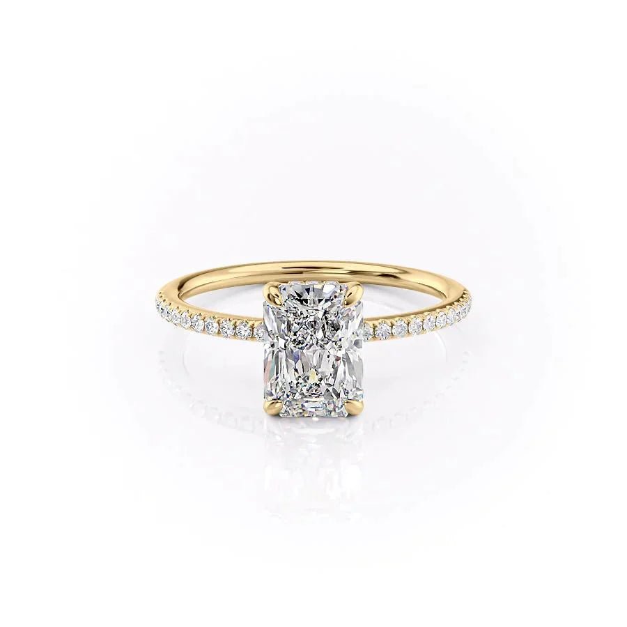 The Pave Kamellie Set  With A 3 Carat Radiant 18K Yellow Gold Moissanite