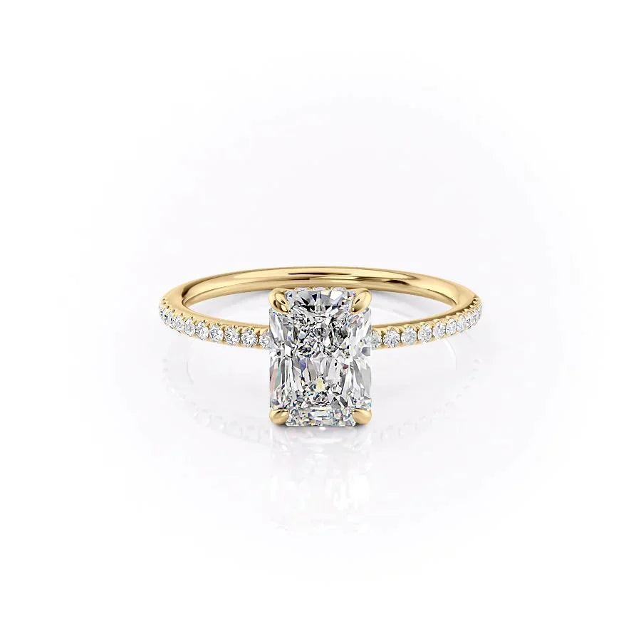 The Kamellie Set  With A 4 Carat Radiant 14K Yellow Gold Moissanite