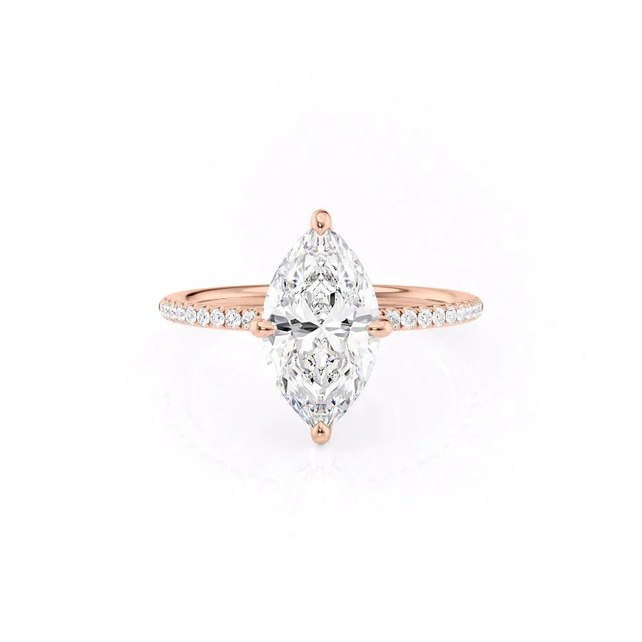 The Pave Kamellie Set With A 2 Carat Marquise 14K Rose Gold Lab Diamond