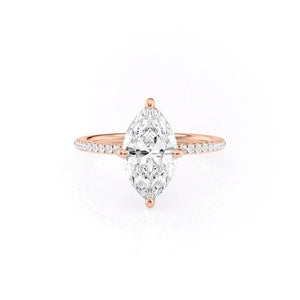 The Pave Kamellie Set  With A 2.5 Carat Marquise 14K Rose Gold Moissanite