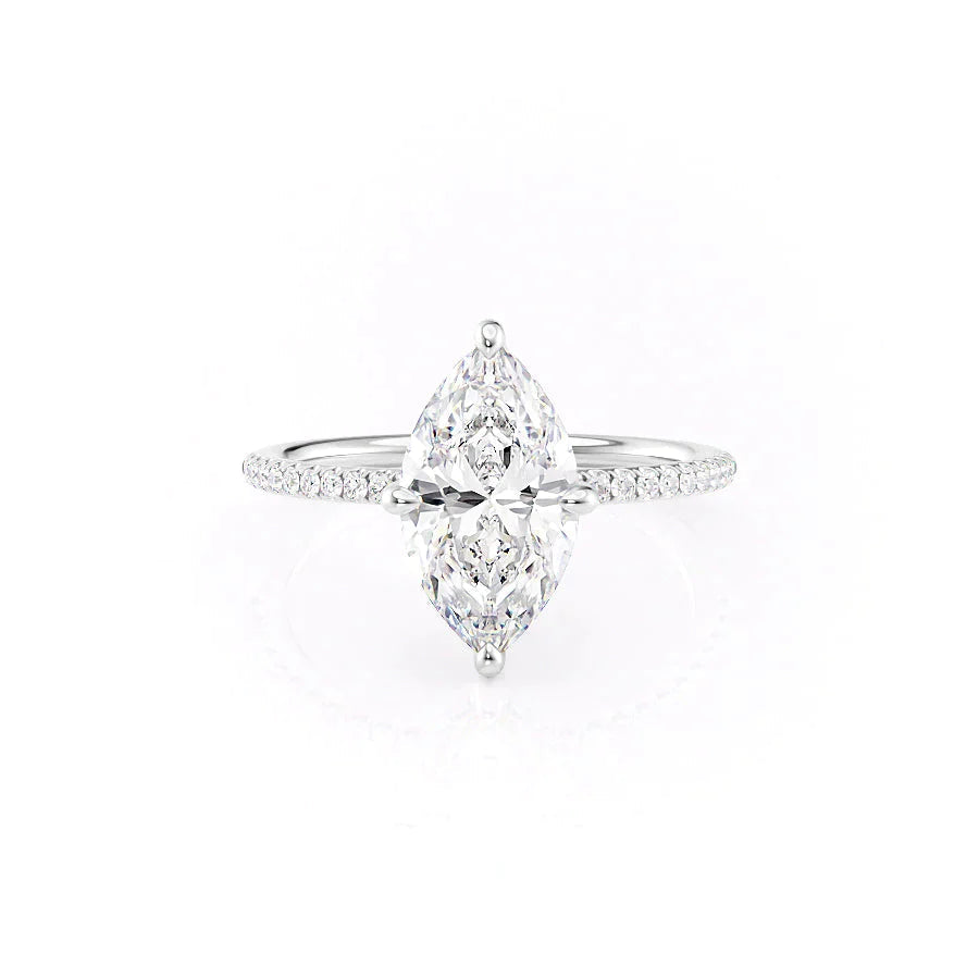 The Pave Kamellie Set With A 1.5 Carat Marquise 18K White Gold Lab Diamond