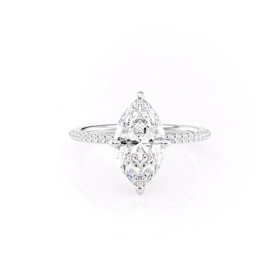 The Pave Kamellie Set  With A 1 Carat Marquise 18K White Gold Moissanite