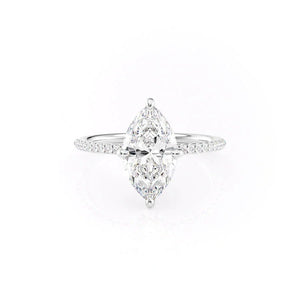 The Pave Kamellie Set  With A 2.5 Carat Marquise 14K White Gold Moissanite