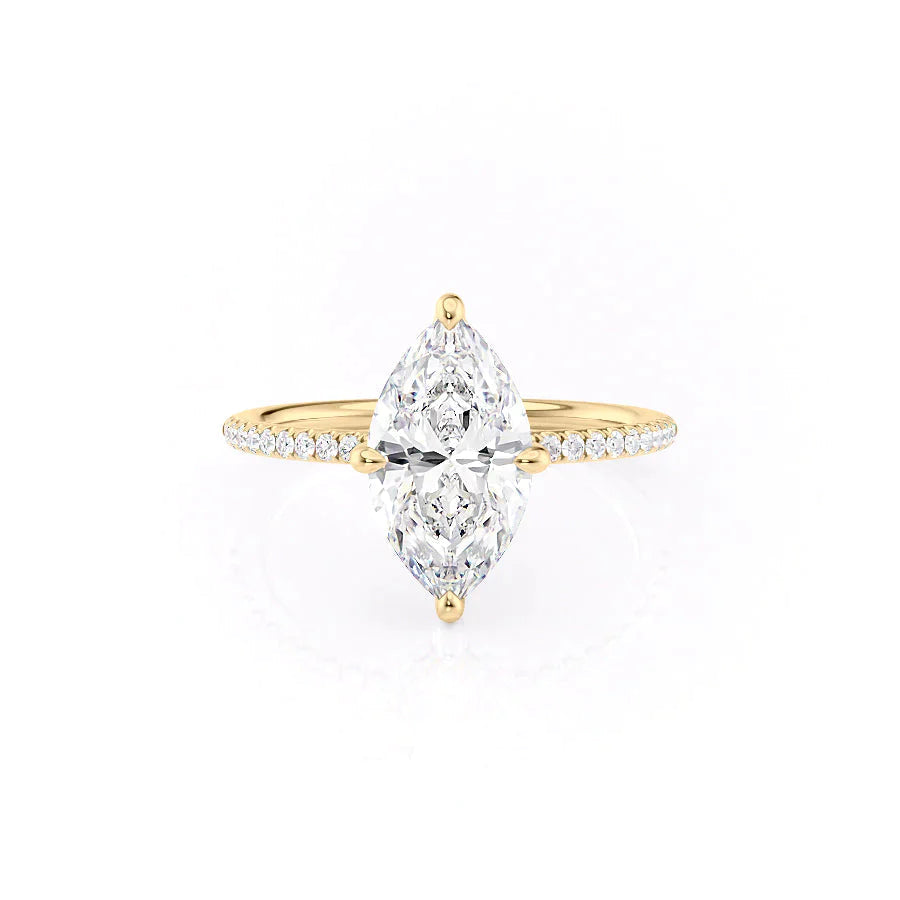 The Pave Kamellie Set With A 1.5 Carat Marquise 14K Yellow Gold Lab Diamond