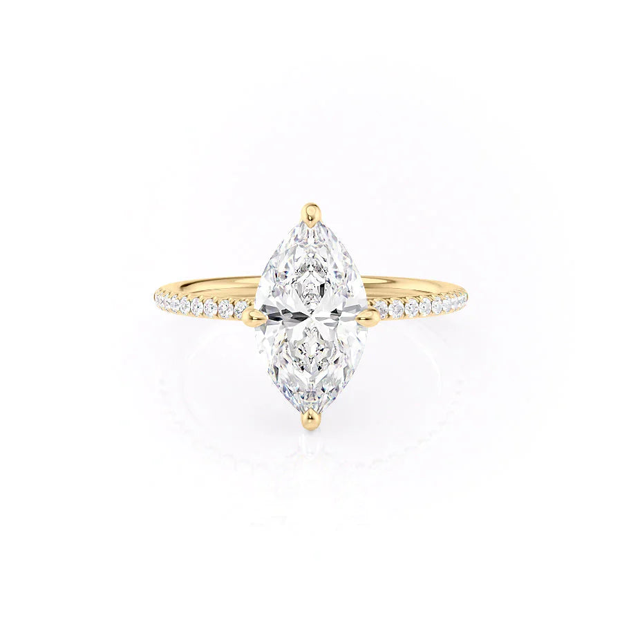 The Pave Kamellie Set  With A 1 Carat Marquise 18K Yellow Gold Moissanite