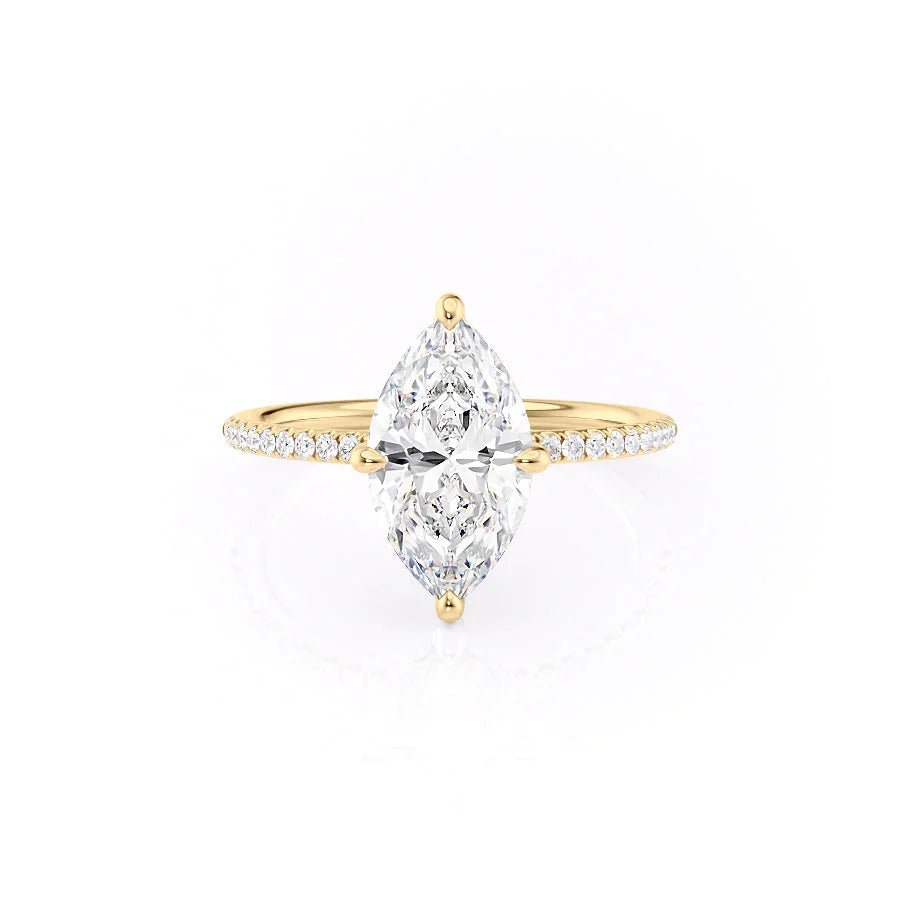 The Pave Kamellie Set  With A 1.5 Carat Marquise 18K Yellow Gold Moissanite