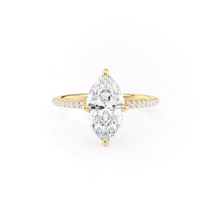 The Pave Kamellie Set  With A 2.5 Carat Marquise 18K Yellow Gold Moissanite