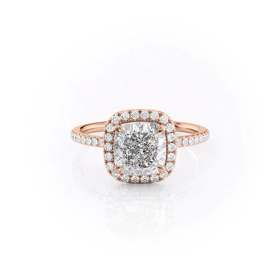 The Michelle Set With A 1 Carat Cushion 14K Rose Gold Lab Diamond