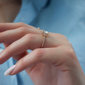 The Michelle Set With A 2 Carat Cushion 14K Rose Gold Lab Diamond