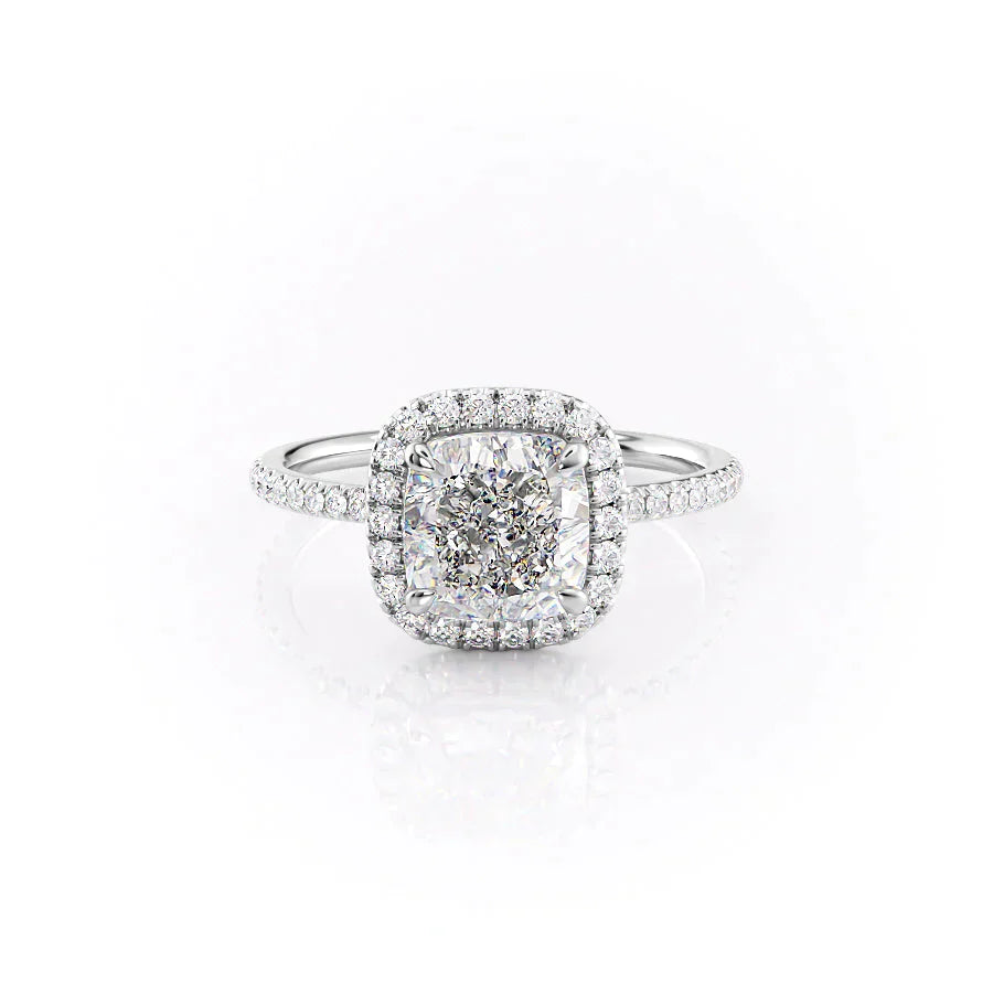 The Michelle Set With A 2 Carat Cushion 14K White Gold Lab Diamond