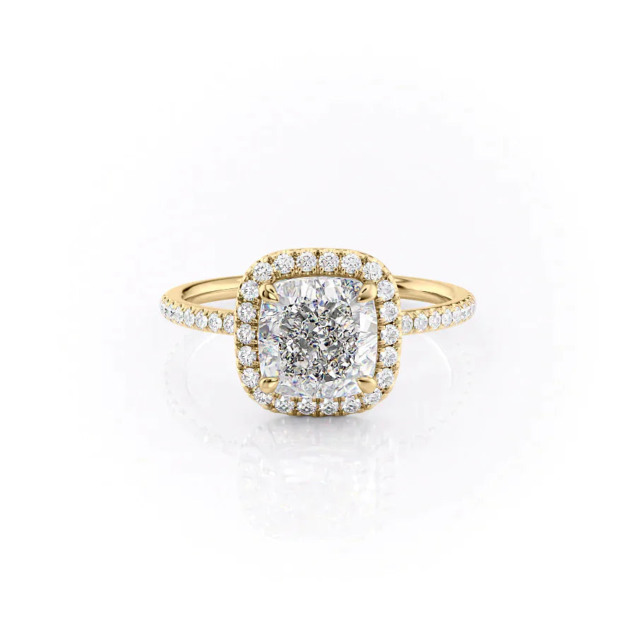 The Michelle Set With A 2.5 Carat Cushion 18K Yellow Gold Lab Diamond