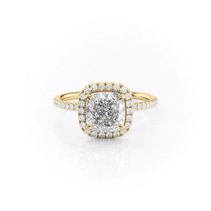The Michelle Set With A 1 Carat Cushion 14K Yellow Gold Lab Diamond