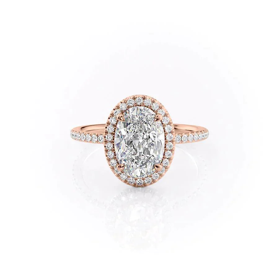 The Michelle Set With A 3 Carat Oval 14K Rose Gold Lab Diamond