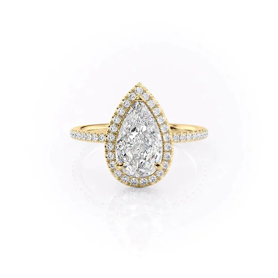 The Michelle Set With A 1 Carat Pear 18K Yellow Gold Lab Diamond
