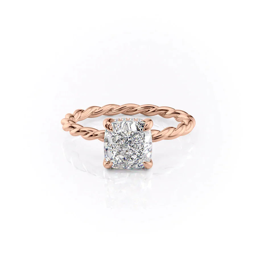 The Alice Set With A 1 Carat Cushion 14K Rose Gold Lab Diamond
