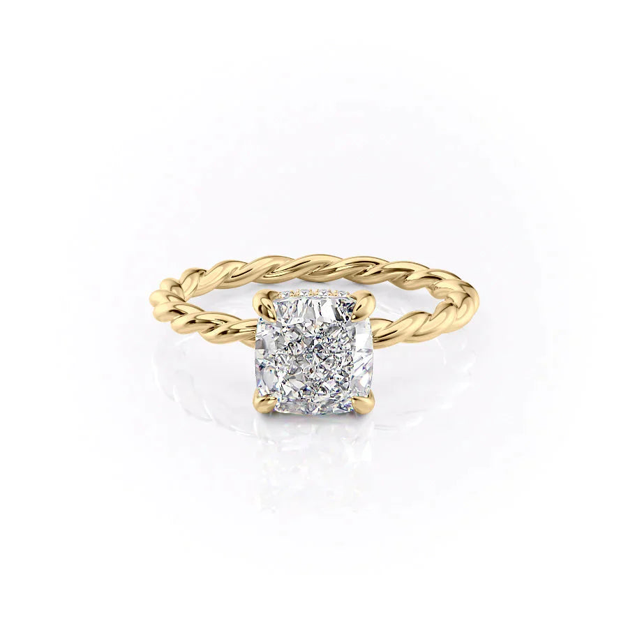 The Alice Set With A 1 Carat Cushion 18K Yellow Gold Lab Diamond