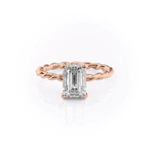 The Alice Set  With A 4 Carat Emerald 14K Rose Gold Moissanite