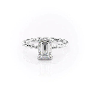 The Alice Set  With A 3.5 Carat Emerald 14K White Gold Moissanite