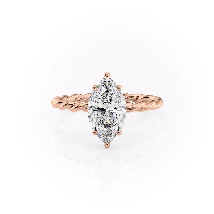 The Alice Set  With A 3 Carat Marquise 14K Rose Gold Moissanite