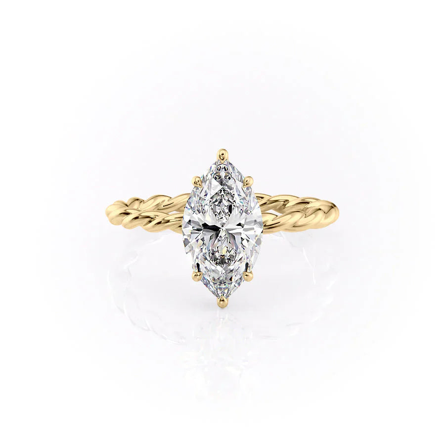 The Alice Set  With A 4.5 Carat Marquise 18K Yellow Gold Moissanite