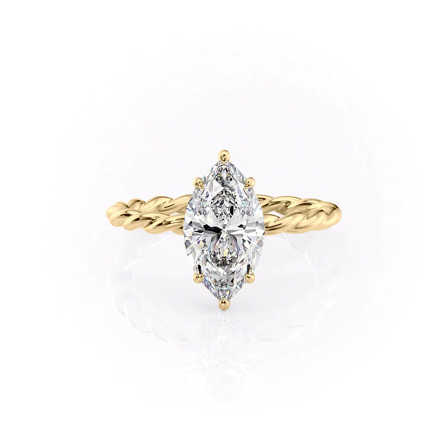 The Alice Set With A 2 Carat Marquise 14K Yellow Gold Lab Diamond