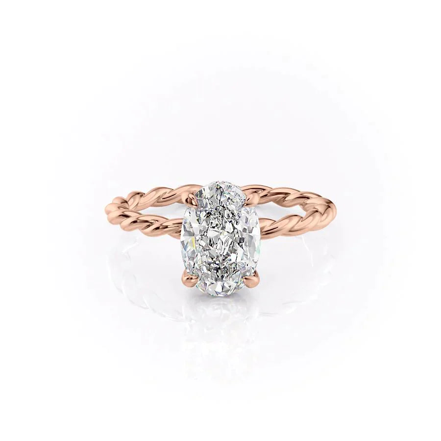 The Alice Set  With A 3 Carat Oval 14K Rose Gold Moissanite
