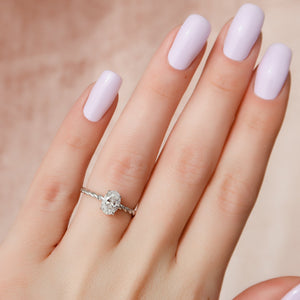 The Alice Set With A 1 Carat Oval 14K White Gold Lab Diamond