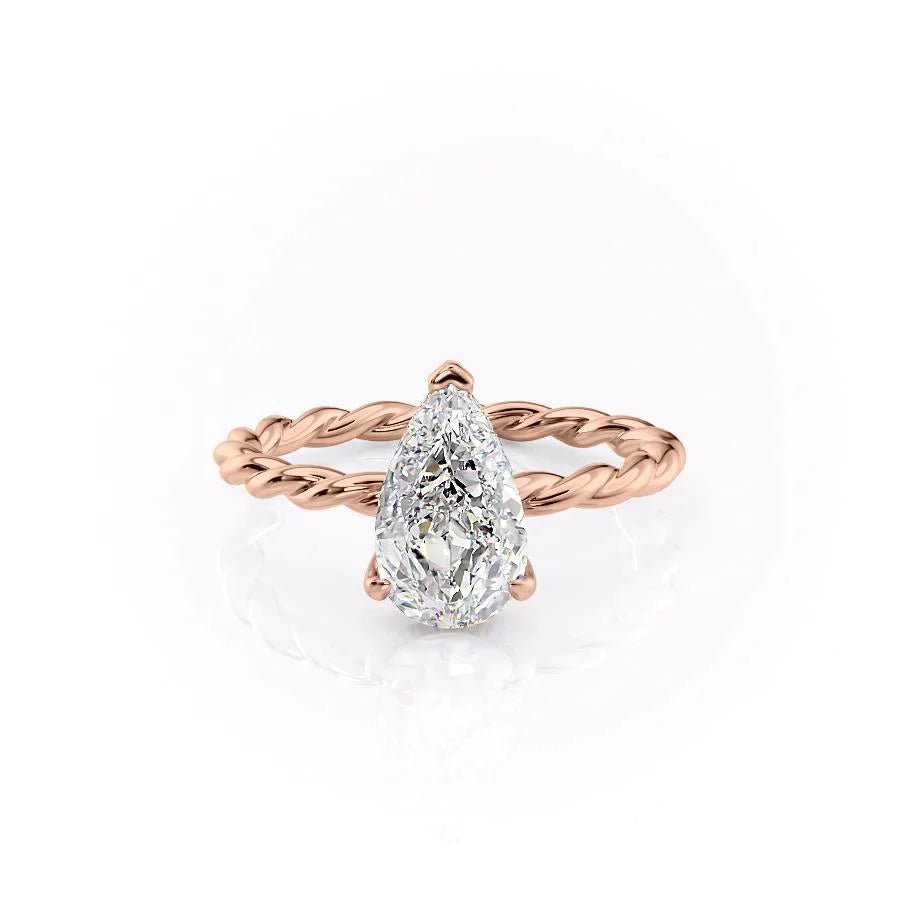 The Alice Set  With A 5 Carat Pear 18K Rose Gold Moissanite