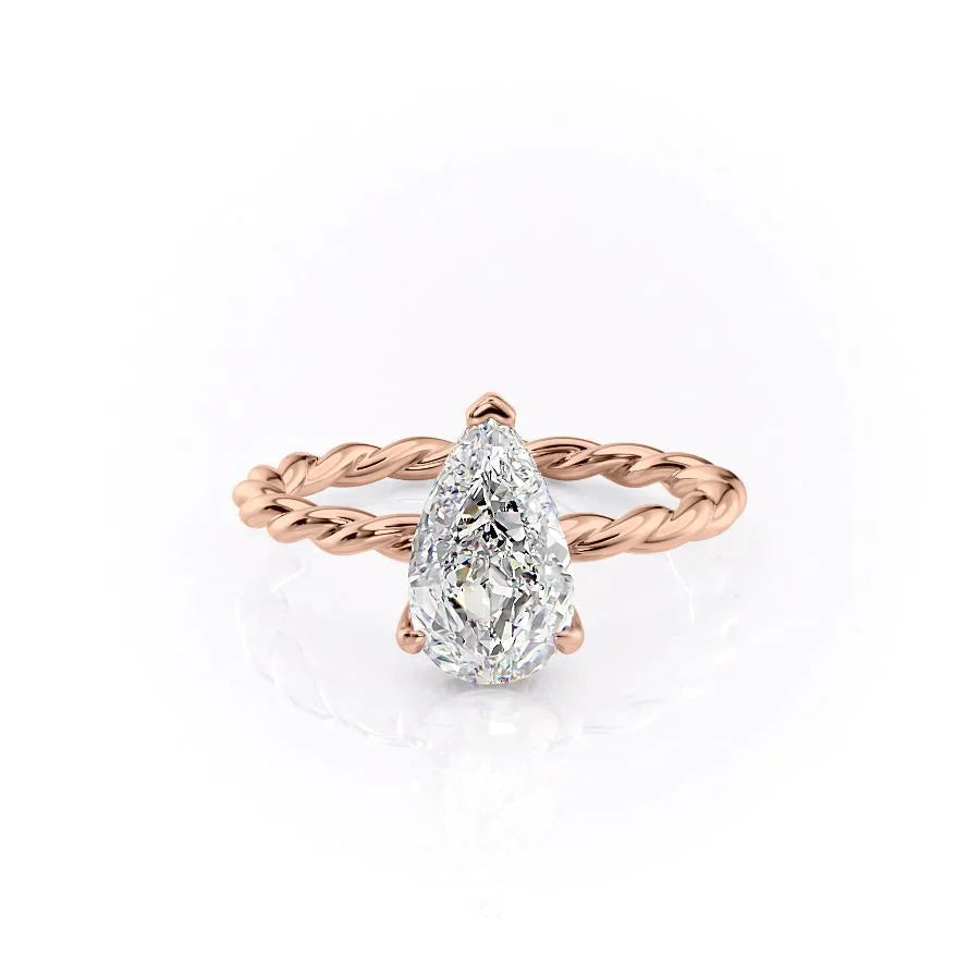 The Alice Set  With A 2 Carat Pear 14K Rose Gold Moissanite