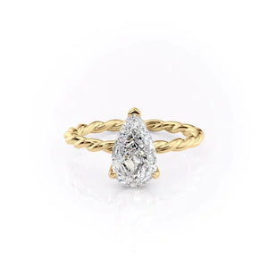 The Alice Set  With A 2.5 Carat Pear 14K Yellow Gold Moissanite